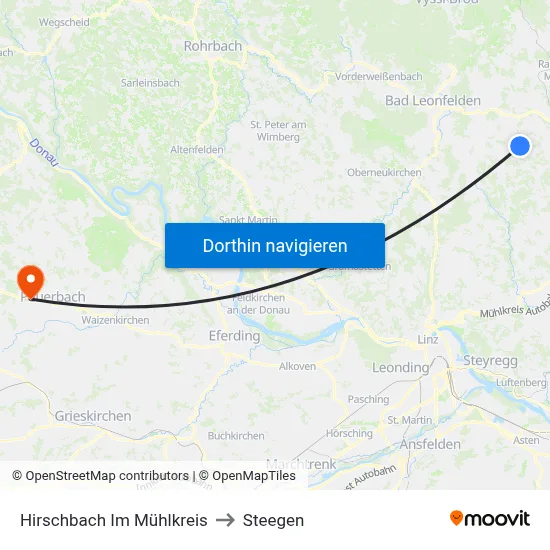 Hirschbach Im Mühlkreis to Steegen map