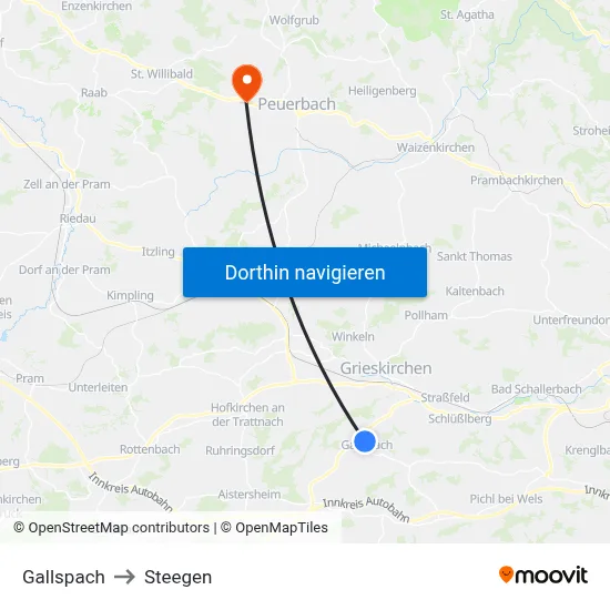 Gallspach to Steegen map