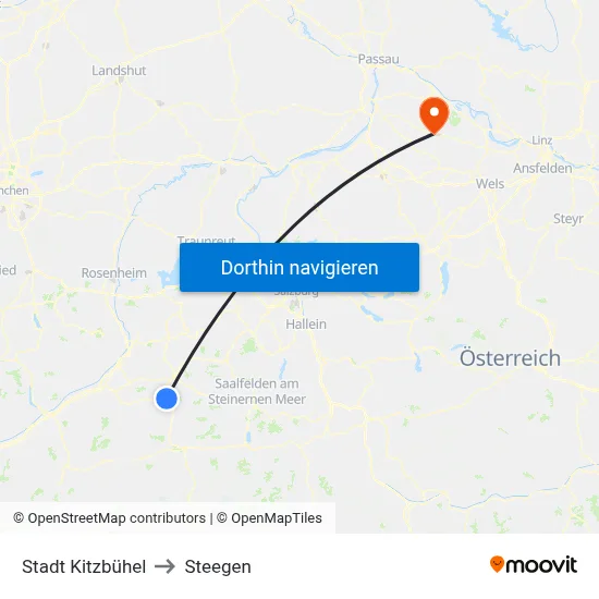 Stadt Kitzbühel to Steegen map