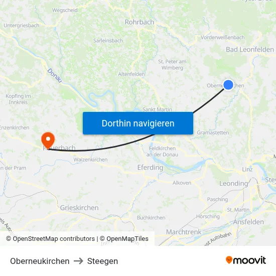 Oberneukirchen to Steegen map