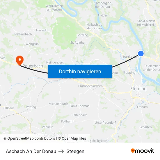 Aschach An Der Donau to Steegen map