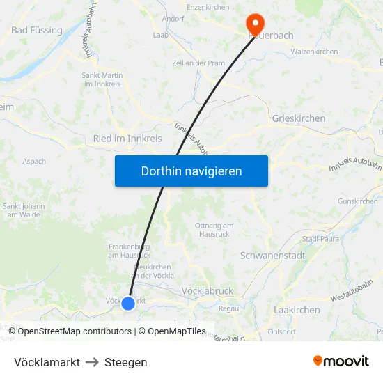 Vöcklamarkt to Steegen map