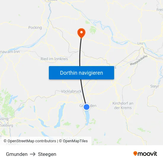 Gmunden to Steegen map