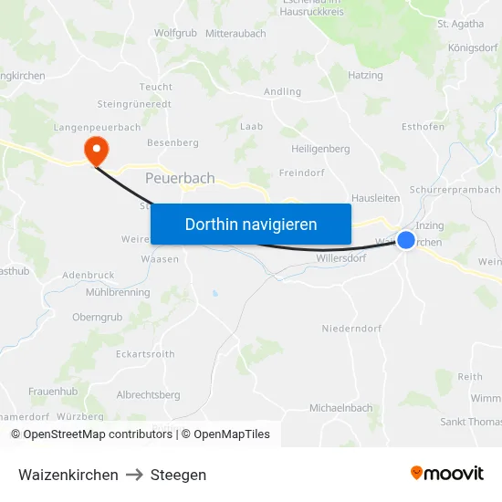Waizenkirchen to Steegen map