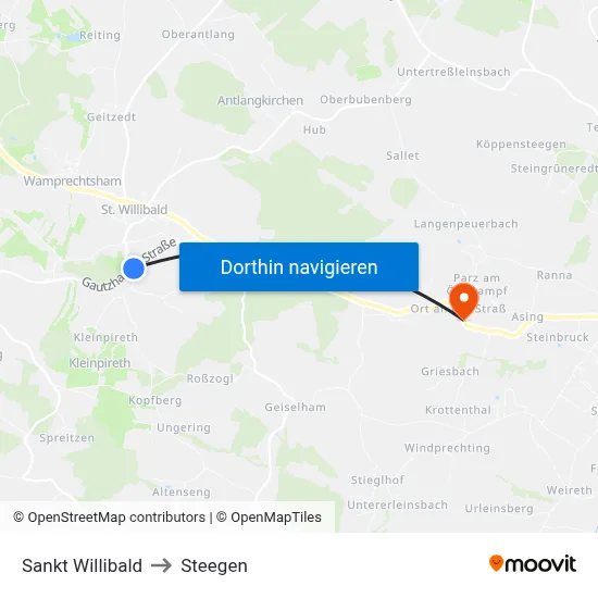 Sankt Willibald to Steegen map