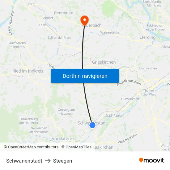 Schwanenstadt to Steegen map