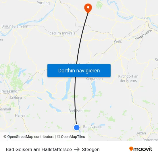 Bad Goisern am Hallstättersee to Steegen map