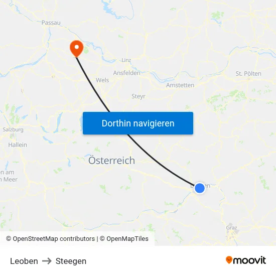 Leoben to Steegen map