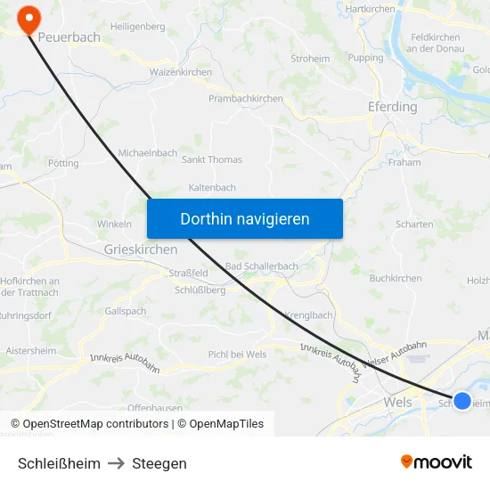 Schleißheim to Steegen map