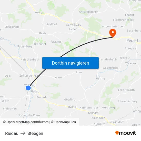 Riedau to Steegen map