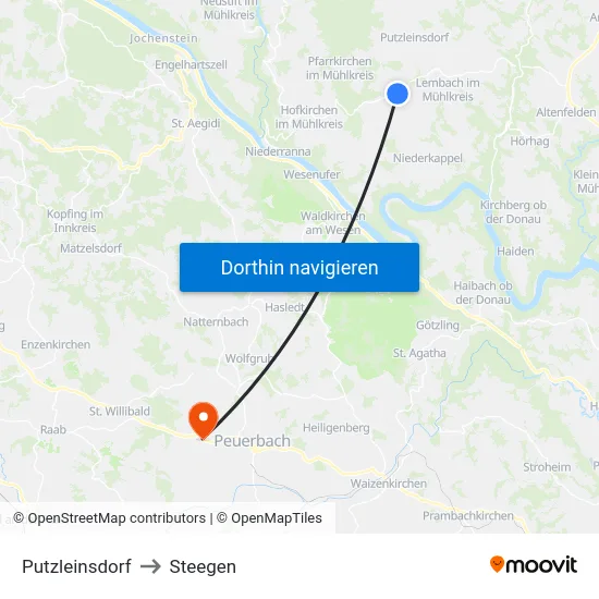 Putzleinsdorf to Steegen map
