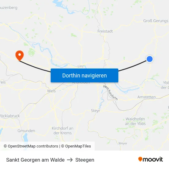 Sankt Georgen am Walde to Steegen map