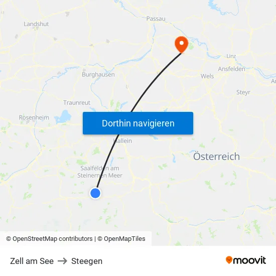 Zell am See to Steegen map