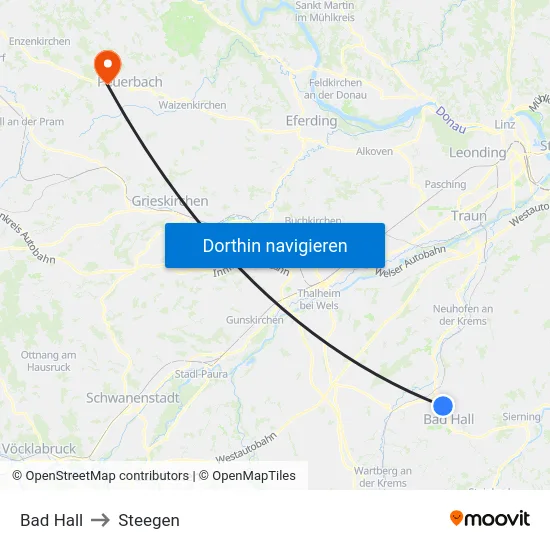 Bad Hall to Steegen map
