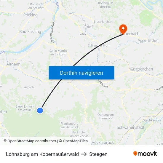 Lohnsburg am Kobernaußerwald to Steegen map