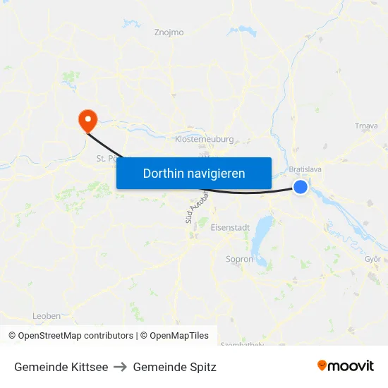 Gemeinde Kittsee to Gemeinde Spitz map