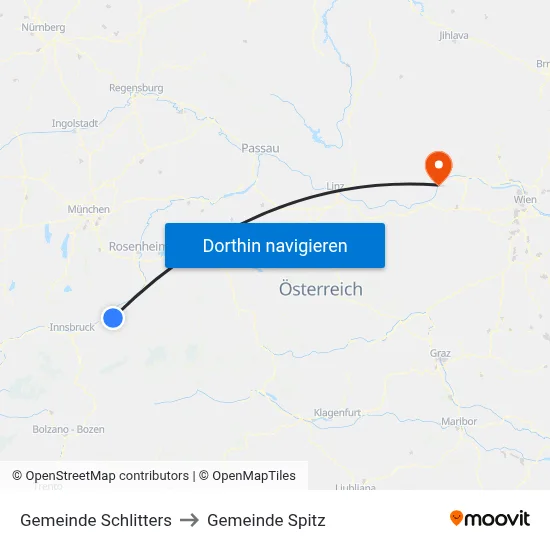 Gemeinde Schlitters to Gemeinde Spitz map