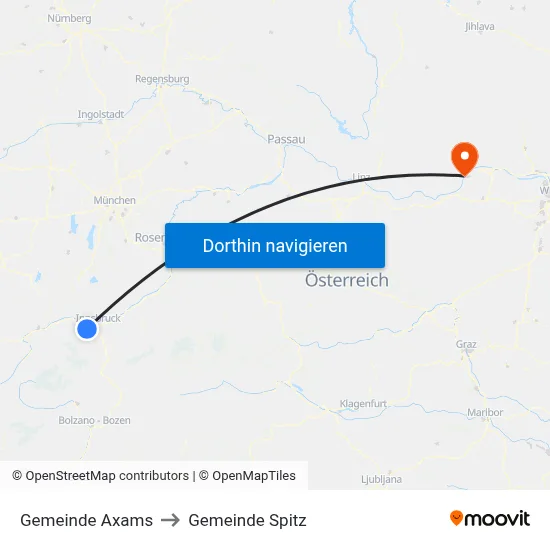 Gemeinde Axams to Gemeinde Spitz map