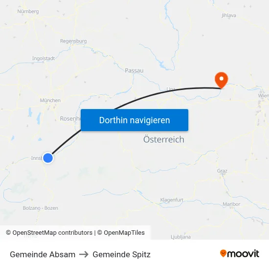 Gemeinde Absam to Gemeinde Spitz map