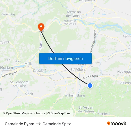 Gemeinde Pyhra to Gemeinde Spitz map