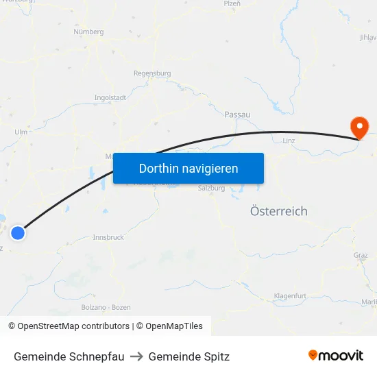 Gemeinde Schnepfau to Gemeinde Spitz map