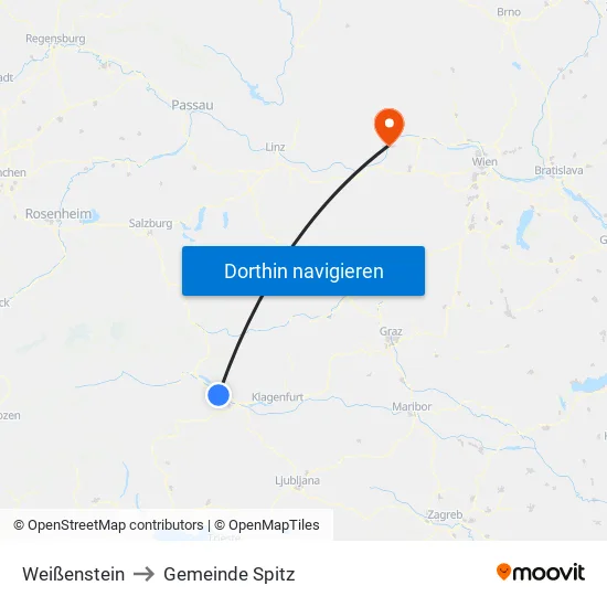 Weißenstein to Gemeinde Spitz map