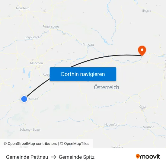 Gemeinde Pettnau to Gemeinde Spitz map