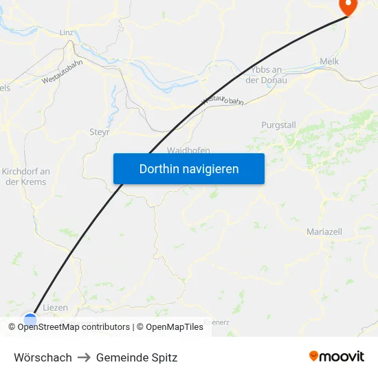 Wörschach to Gemeinde Spitz map