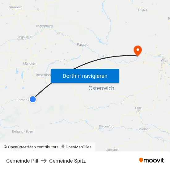 Gemeinde Pill to Gemeinde Spitz map
