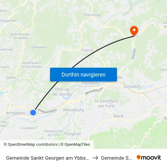 Gemeinde Sankt Georgen am Ybbsfelde to Gemeinde Spitz map