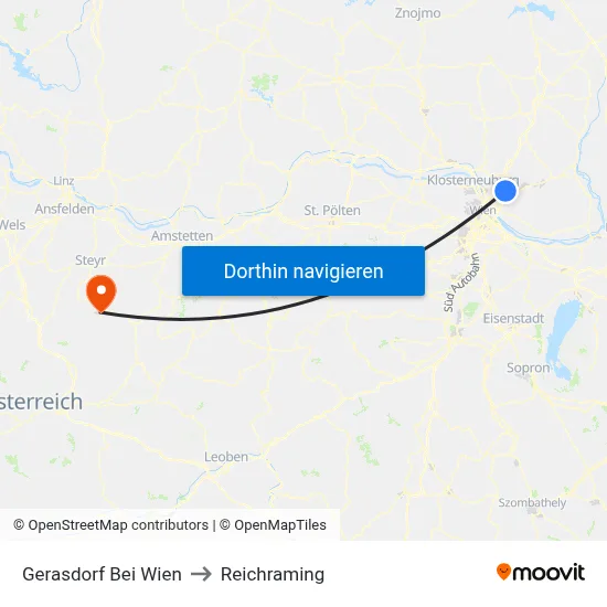 Gerasdorf Bei Wien to Reichraming map