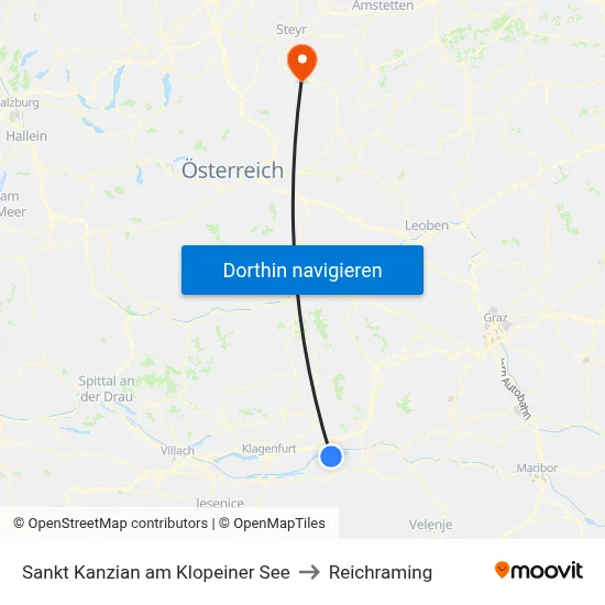 Sankt Kanzian am Klopeiner See to Reichraming map