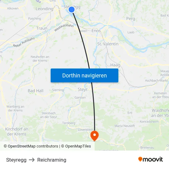 Steyregg to Reichraming map