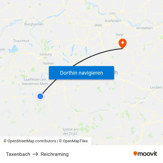 Taxenbach to Reichraming map