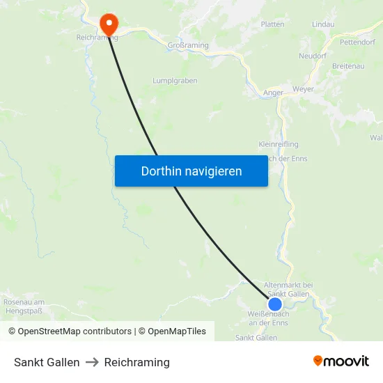 Sankt Gallen to Reichraming map