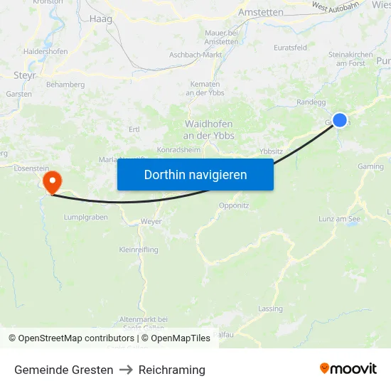 Gemeinde Gresten to Reichraming map