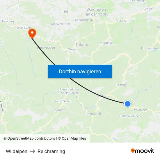 Wildalpen to Reichraming map
