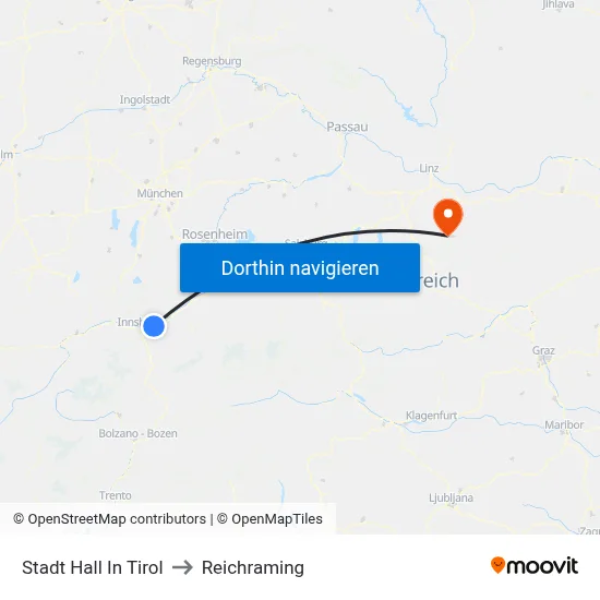 Stadt Hall In Tirol to Reichraming map