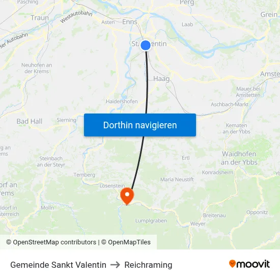 Gemeinde Sankt Valentin to Reichraming map