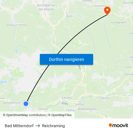 Bad Mitterndorf to Reichraming map