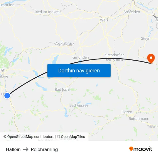 Hallein to Reichraming map