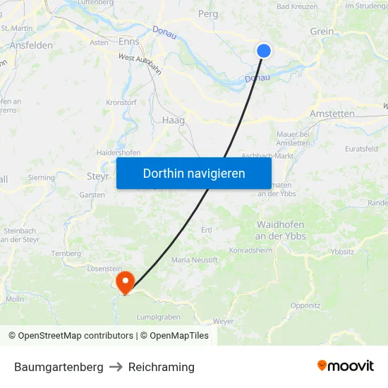 Baumgartenberg to Reichraming map