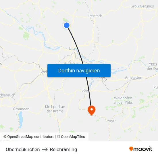 Oberneukirchen to Reichraming map