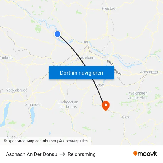 Aschach An Der Donau to Reichraming map