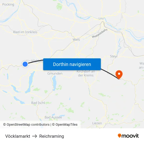 Vöcklamarkt to Reichraming map