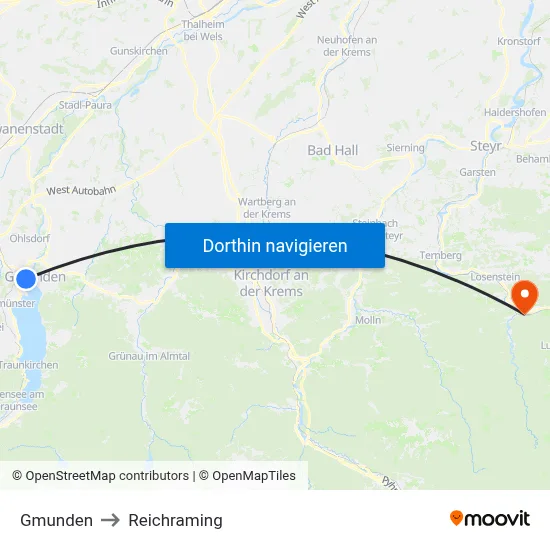 Gmunden to Reichraming map