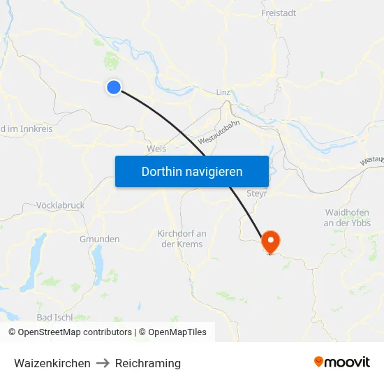 Waizenkirchen to Reichraming map