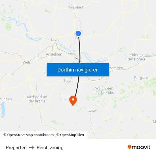 Pregarten to Reichraming map