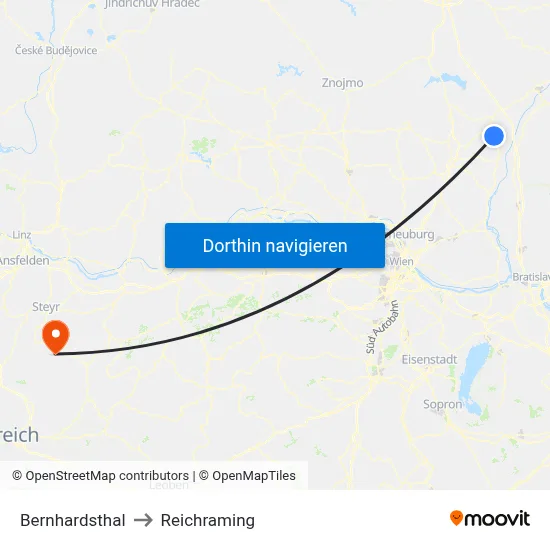 Bernhardsthal to Reichraming map