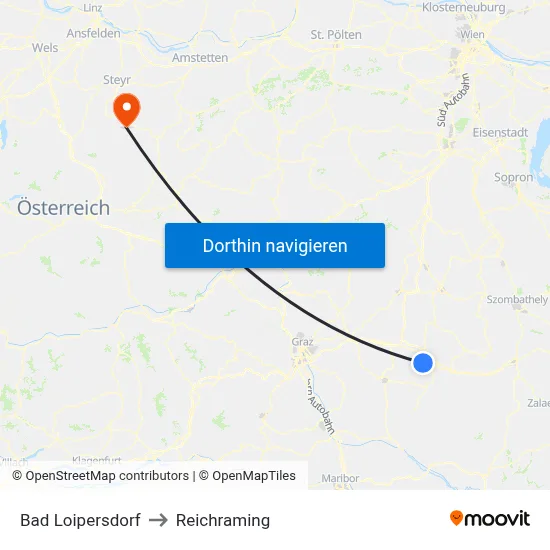Bad Loipersdorf to Reichraming map